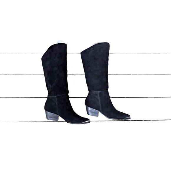 90s vintage black suede leather slouchy western metal tip boots - Picture 6 of 8